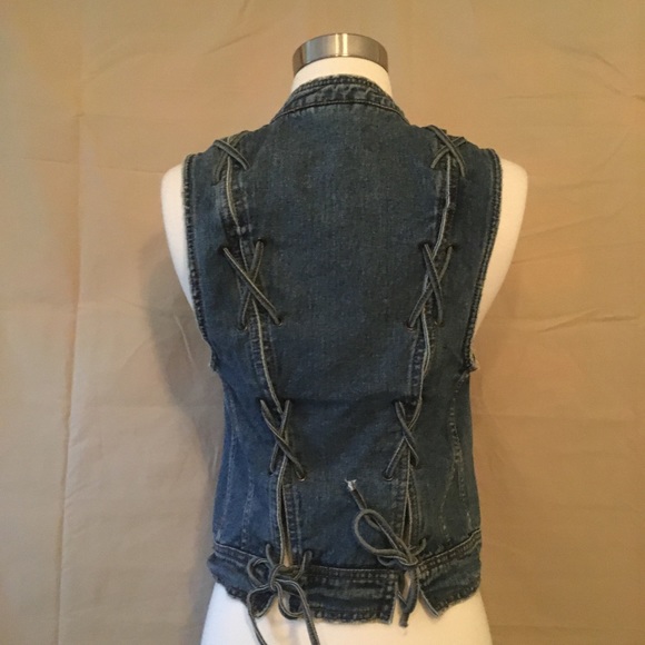 Free People Lace Up Denim Vest Sz XS - Picture 5 of 8